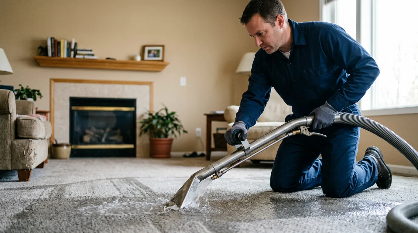 Water damage restoration technician working near Cunningham, KS